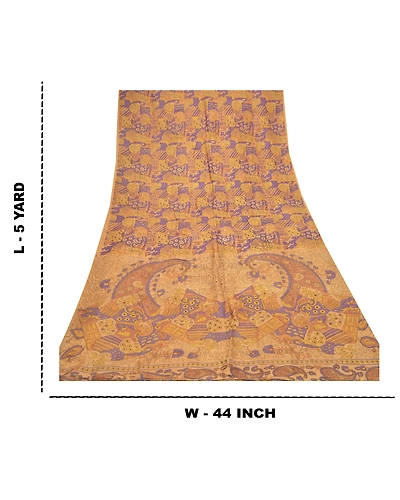 Sanskriti Vintage Sarees Brown 100% Pure Silk Printed Sari 5Yd Soft Craft Fabric, PR-55273-Brown-Printed Floral Design-Pure Silk-8