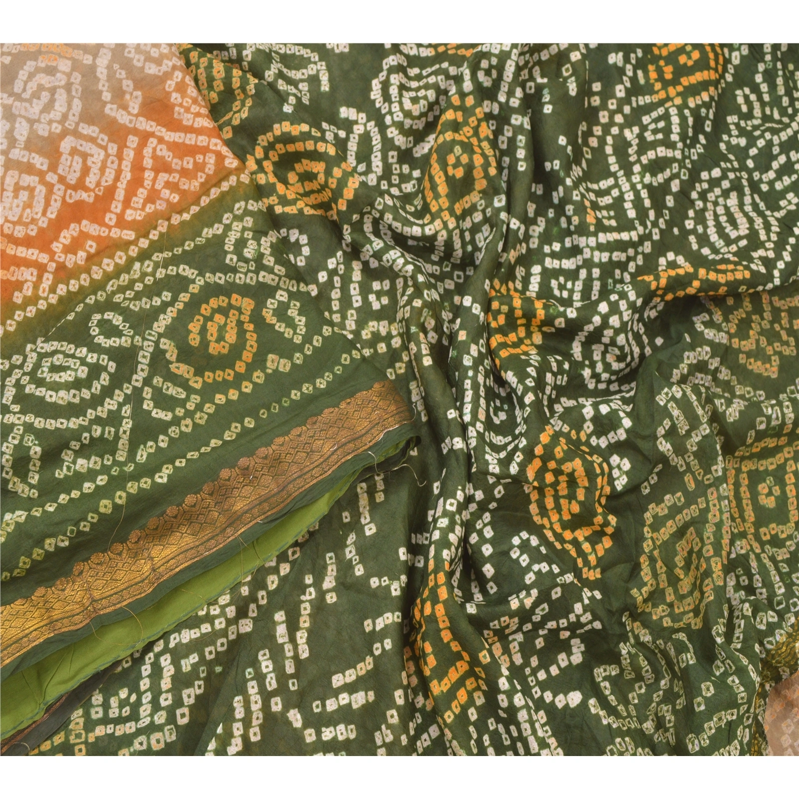 Sanskriti Vintage Gray Sarees 100% Pure Silk Bandhani Printed Sari Craft Fabric, PR-55290-Gray-Printed Floral Design-Pure Silk-2