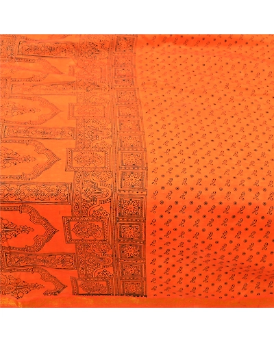 Sanskriti Vintage Orange Sarees Blend Silk Floral Printed Sari 5Yd Craft Fabric, PR-55292-Orange-Printed Floral Design-Blend Silk-3