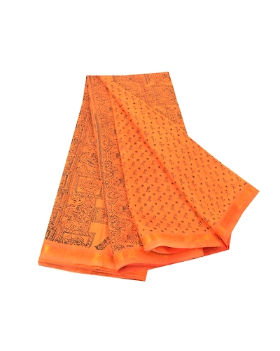 Sanskriti Vintage Orange Sarees Blend Silk Floral Printed Sari 5Yd Craft Fabric, PR-55292-Orange-Printed Floral Design-Blend Silk-6