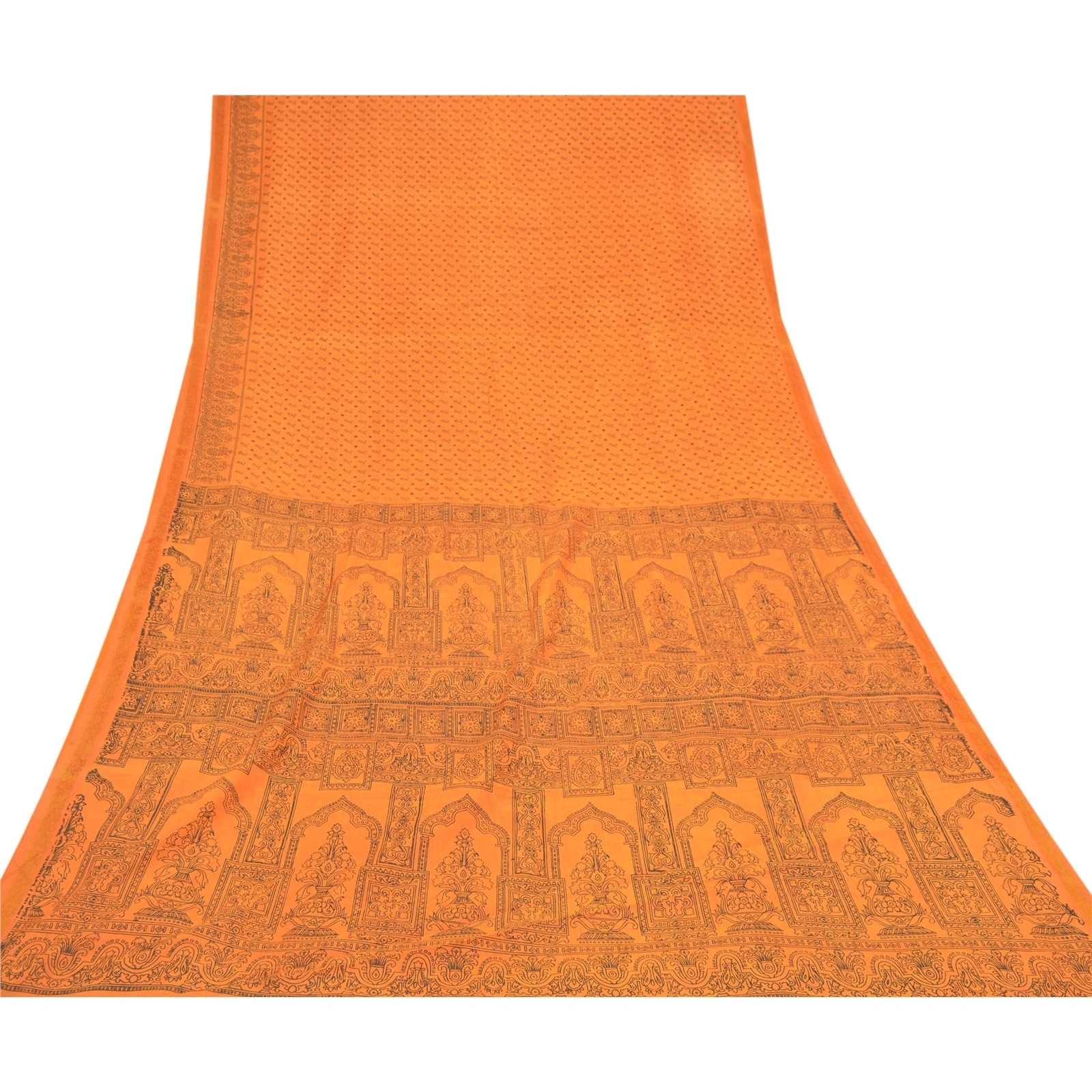 Sanskriti Vintage Orange Sarees Blend Silk Floral Printed Sari 5Yd Craft Fabric, PR-55292-Orange-Printed Floral Design-Blend Silk-7