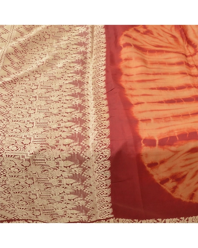 Sanskriti Vintage Brown/Red Sarees Pure Silk Brocade Tie &amp; Dye Print Sari Fabric, PR-55303-Brown &amp; Red-Printed Floral Design-Pure Silk-3