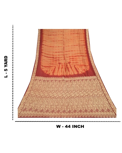 Sanskriti Vintage Brown/Red Sarees Pure Silk Brocade Tie &amp; Dye Print Sari Fabric, PR-55303-Brown &amp; Red-Printed Floral Design-Pure Silk-8
