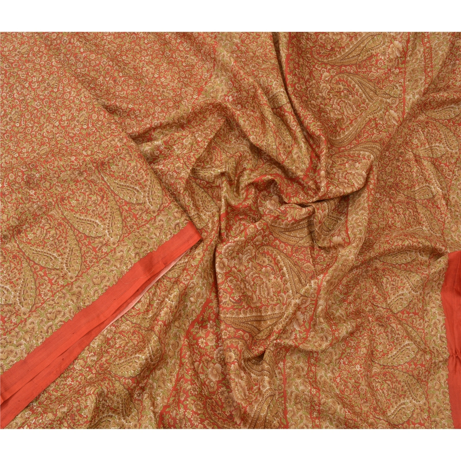 Sanskriti Vintage Red Sarees 100% Pure Silk Printed Sari 5Yd Soft Craft Fabric, PR-55367-Red-Printed Floral Design-Pure Silk-2