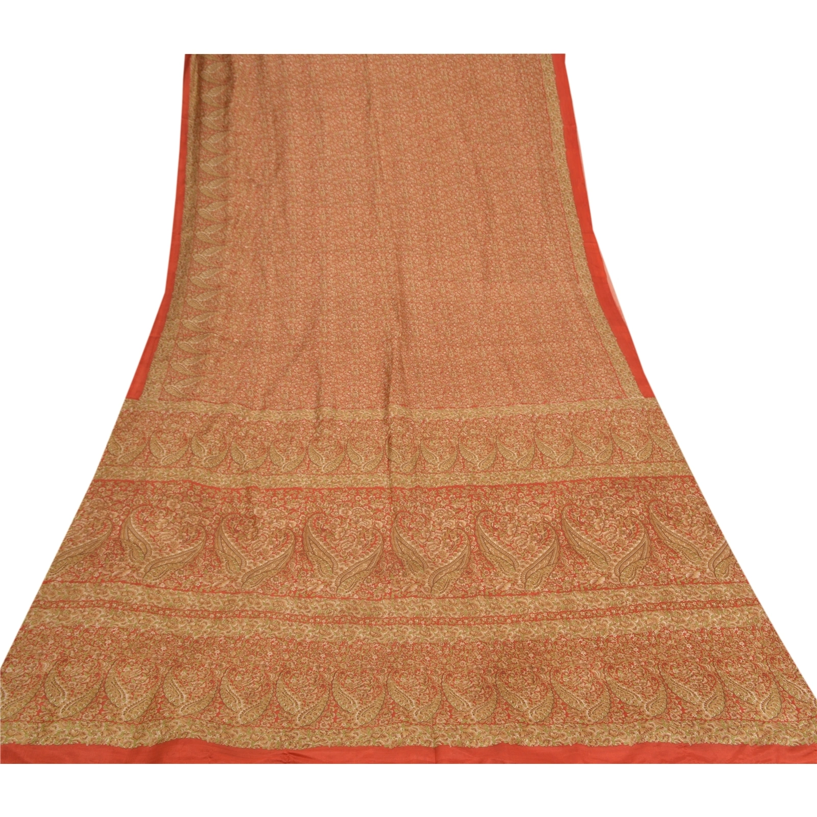 Sanskriti Vintage Red Sarees 100% Pure Silk Printed Sari 5Yd Soft Craft Fabric, PR-55367-Red-Printed Floral Design-Pure Silk-7