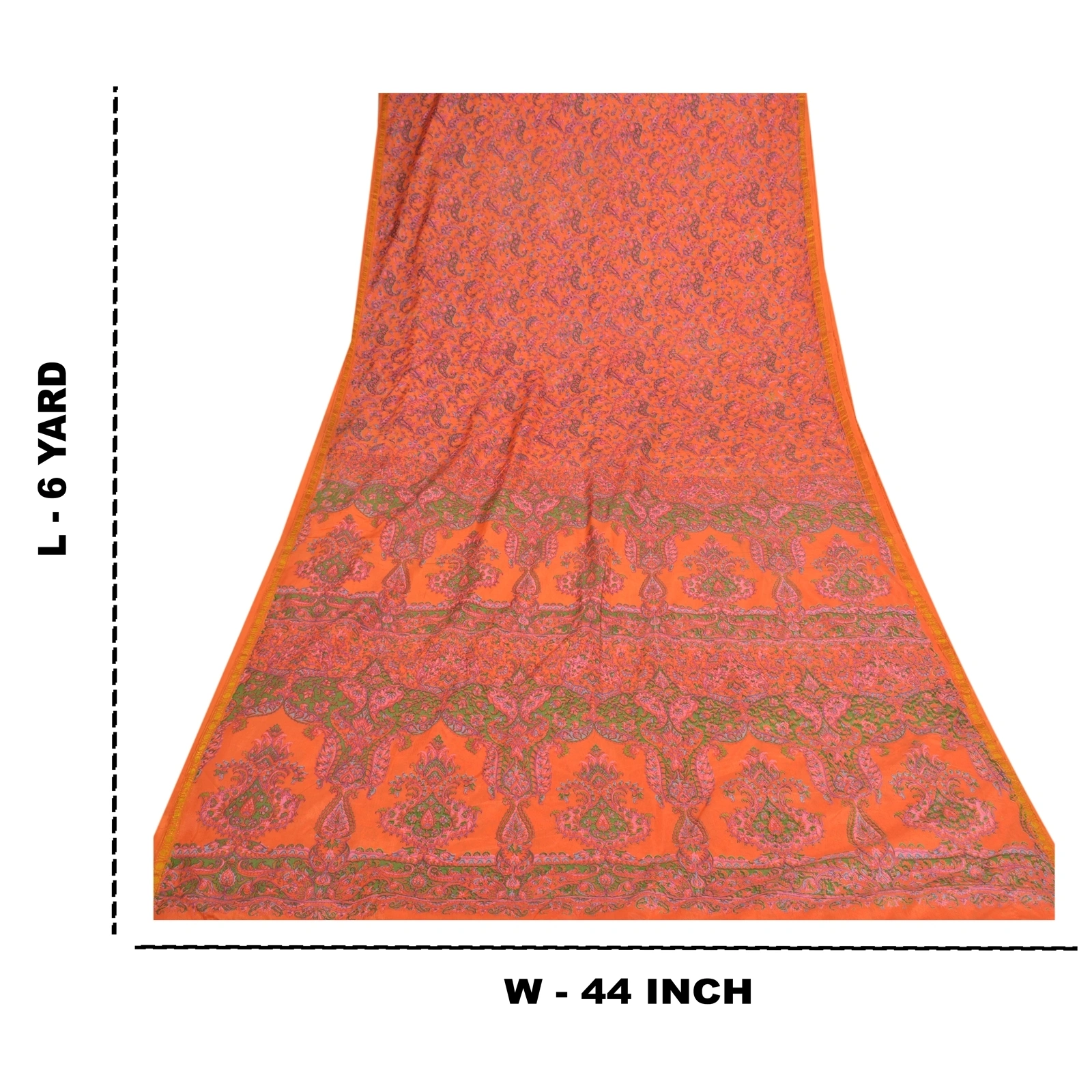 Sanskriti Vintage Indian Sarees Art Silk Floral Printed Sari 5Yd Craft Fabric, PR-55377-Orange-Printed Floral Design-Art Silk-8