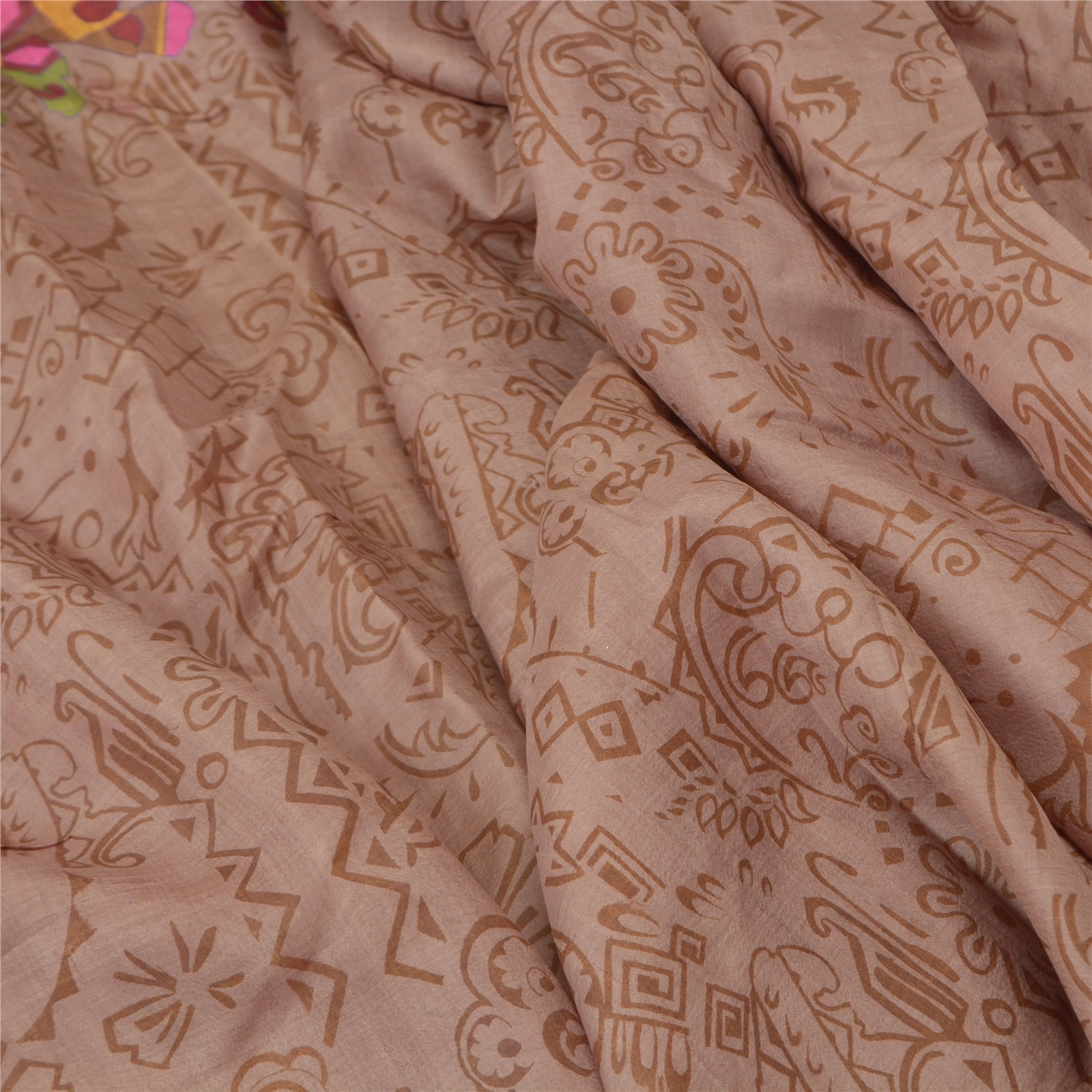 Sanskriti Vintage Brown Sarees Pure Silk Printed Sari Floral Soft Craft Fabric, PR-55404-Brown-Printed Floral Design-Pure Silk-1