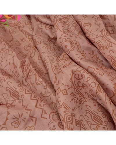 Sanskriti Vintage Brown Sarees Pure Silk Printed Sari Floral Soft Craft Fabric, PR-55404-Brown-Printed Floral Design-Pure Silk-1