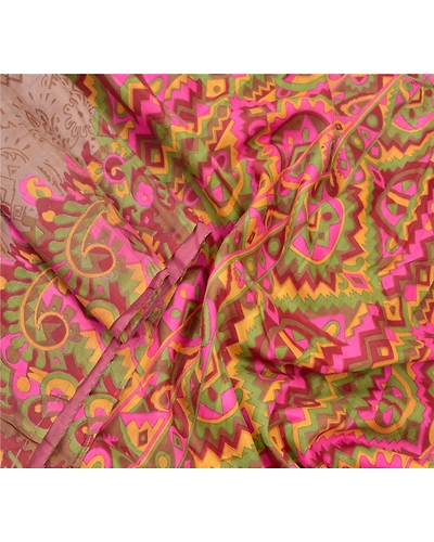 Sanskriti Vintage Brown Sarees Pure Silk Printed Sari Floral Soft Craft Fabric, PR-55404-Brown-Printed Floral Design-Pure Silk-2