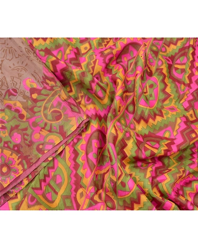 Sanskriti Vintage Brown Sarees Pure Silk Printed Sari Floral Soft Craft Fabric, PR-55404-Brown-Printed Floral Design-Pure Silk-3