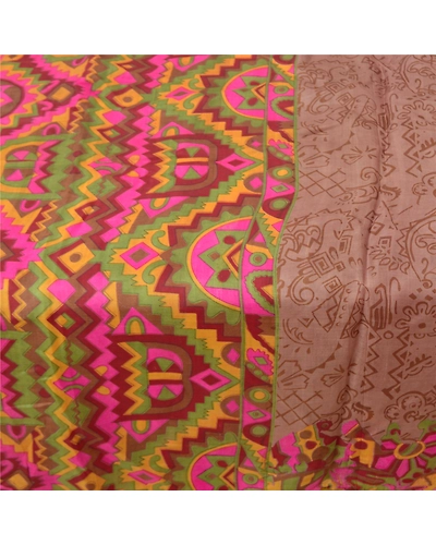 Sanskriti Vintage Brown Sarees Pure Silk Printed Sari Floral Soft Craft Fabric, PR-55404-Brown-Printed Floral Design-Pure Silk-4