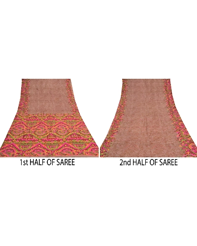 Sanskriti Vintage Brown Sarees Pure Silk Printed Sari Floral Soft Craft Fabric, PR-55404-Brown-Printed Floral Design-Pure Silk-5