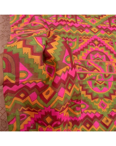 Sanskriti Vintage Brown Sarees Pure Silk Printed Sari Floral Soft Craft Fabric, PR-55404-Brown-Printed Floral Design-Pure Silk-6