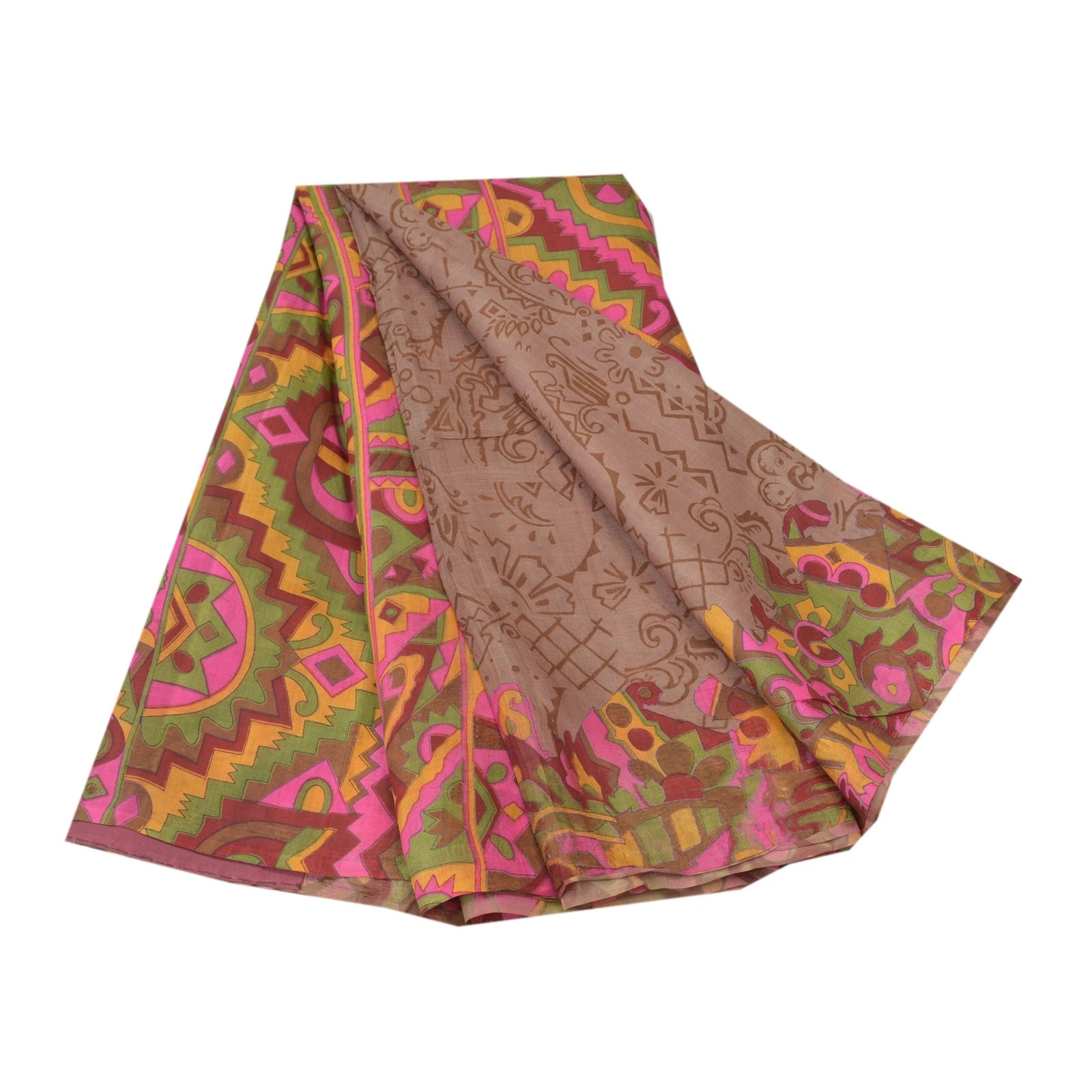 Sanskriti Vintage Brown Sarees Pure Silk Printed Sari Floral Soft Craft Fabric, PR-55404-Brown-Printed Floral Design-Pure Silk-7