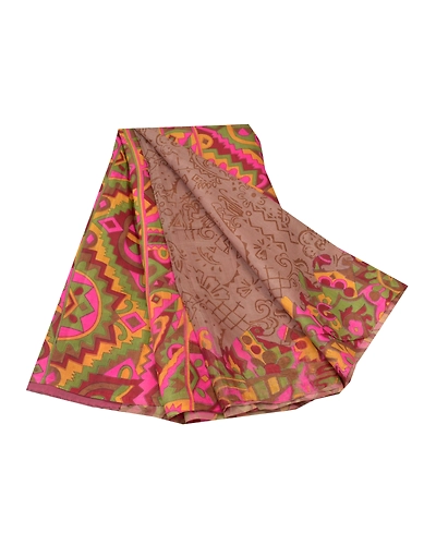 Sanskriti Vintage Brown Sarees Pure Silk Printed Sari Floral Soft Craft Fabric, PR-55404-Brown-Printed Floral Design-Pure Silk-7