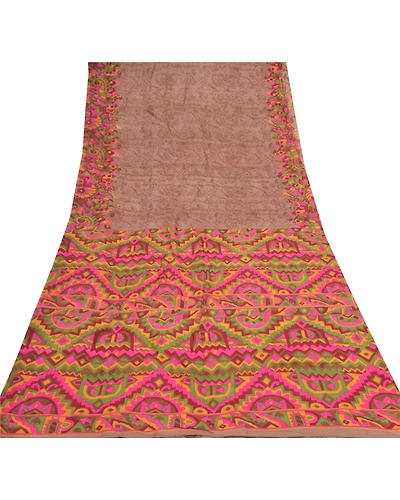 Sanskriti Vintage Brown Sarees Pure Silk Printed Sari Floral Soft Craft Fabric, PR-55404-Brown-Printed Floral Design-Pure Silk-8