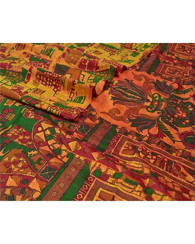 Sanskriti Vintage Indian Sarees 100% Pure Silk Printed Sari Craft 5 Yard Fabric, PR-55604-Multi Color-Printed Work-100% Pure Silk-1