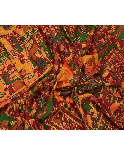 Sanskriti Vintage Indian Sarees 100% Pure Silk Printed Sari Craft 5 Yard Fabric, PR-55604-Multi Color-Printed Work-100% Pure Silk-2