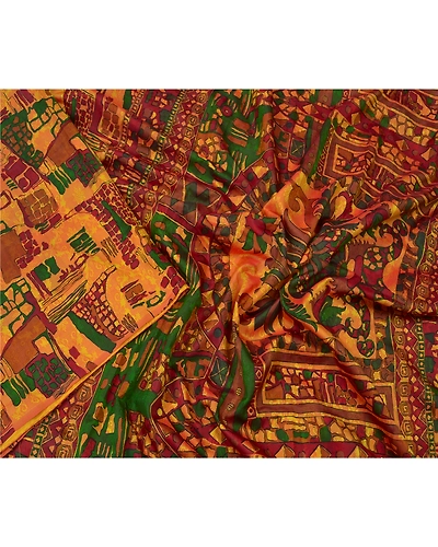 Sanskriti Vintage Indian Sarees 100% Pure Silk Printed Sari Craft 5 Yard Fabric, PR-55604-Multi Color-Printed Work-100% Pure Silk-3