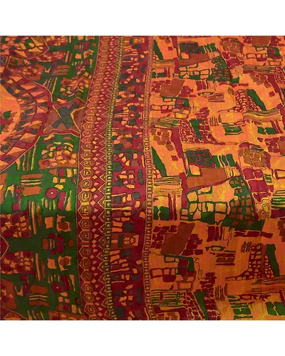 Sanskriti Vintage Indian Sarees 100% Pure Silk Printed Sari Craft 5 Yard Fabric, PR-55604-Multi Color-Printed Work-100% Pure Silk-4