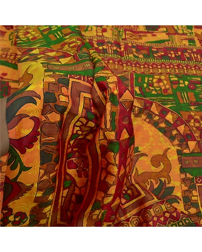 Sanskriti Vintage Indian Sarees 100% Pure Silk Printed Sari Craft 5 Yard Fabric, PR-55604-Multi Color-Printed Work-100% Pure Silk-6
