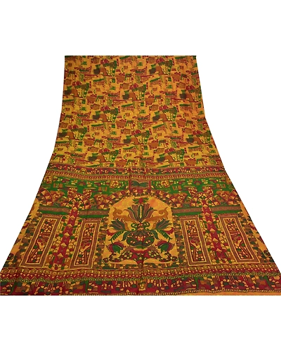 Sanskriti Vintage Indian Sarees 100% Pure Silk Printed Sari Craft 5 Yard Fabric, PR-55604-Multi Color-Printed Work-100% Pure Silk-8