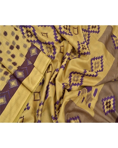 Sanskriti Vintage Indian Sarees 100% Pure Silk Printed Sari Craft 5 Yard Fabric, PR-55627-Light Yellow-Printed Work-100% Pure Silk-1