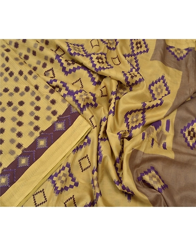 Sanskriti Vintage Indian Sarees 100% Pure Silk Printed Sari Craft 5 Yard Fabric, PR-55627-Light Yellow-Printed Work-100% Pure Silk-2