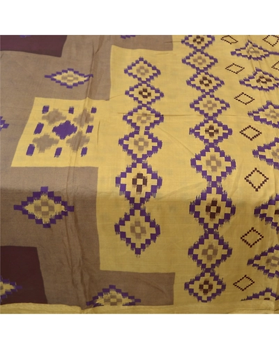 Sanskriti Vintage Indian Sarees 100% Pure Silk Printed Sari Craft 5 Yard Fabric, PR-55627-Light Yellow-Printed Work-100% Pure Silk-3