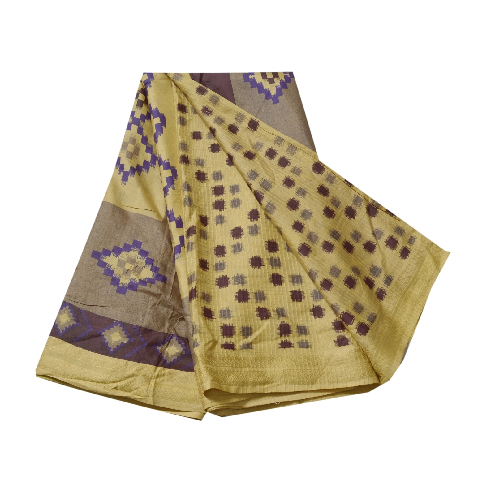 Sanskriti Vintage Indian Sarees 100% Pure Silk Printed Sari Craft 5 Yard Fabric, PR-55627-Light Yellow-Printed Work-100% Pure Silk-6