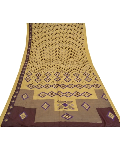 Sanskriti Vintage Indian Sarees 100% Pure Silk Printed Sari Craft 5 Yard Fabric, PR-55627-Light Yellow-Printed Work-100% Pure Silk-7