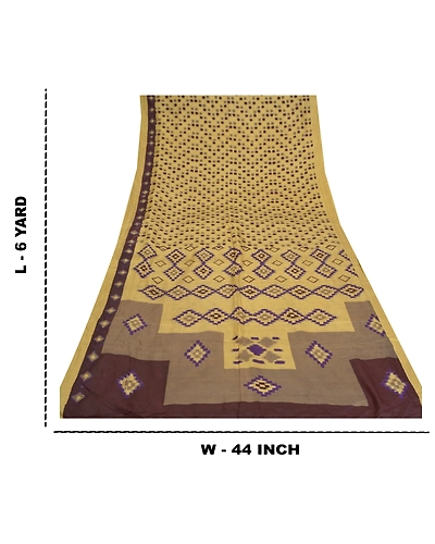 Sanskriti Vintage Indian Sarees 100% Pure Silk Printed Sari Craft 5 Yard Fabric, PR-55627-Light Yellow-Printed Work-100% Pure Silk-8