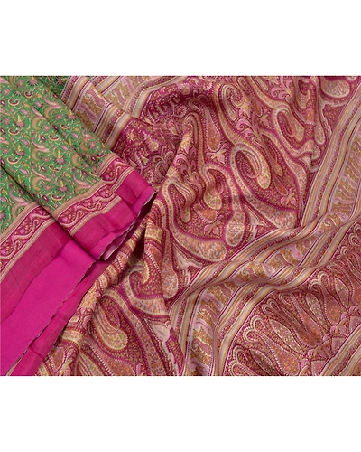 Sanskriti Vintage Green Indian Sarees 100% Pure Silk Printed Sari Craft Fabric, PR-55700-Green &amp; Pink-Printed Work-100% Pure Silk-1