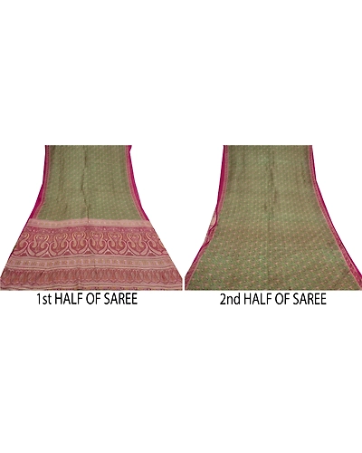 Sanskriti Vintage Green Indian Sarees 100% Pure Silk Printed Sari Craft Fabric, PR-55700-Green &amp; Pink-Printed Work-100% Pure Silk-4