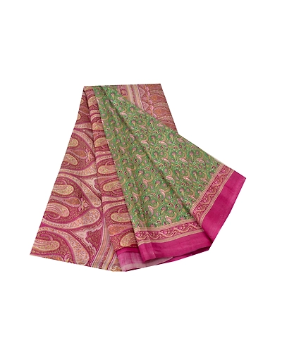 Sanskriti Vintage Green Indian Sarees 100% Pure Silk Printed Sari Craft Fabric, PR-55700-Green &amp; Pink-Printed Work-100% Pure Silk-6