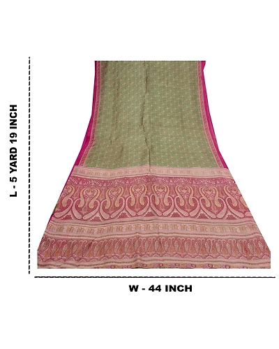 Sanskriti Vintage Green Indian Sarees 100% Pure Silk Printed Sari Craft Fabric, PR-55700-Green &amp; Pink-Printed Work-100% Pure Silk-8