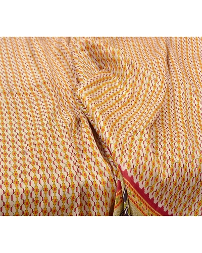 Sanskriti Vintage Cream Sarees 100% Pure Silk Floral Printed Sari Craft Fabric, PR-55738-Cream &amp; Red-Printed Work-100% Pure Silk-1
