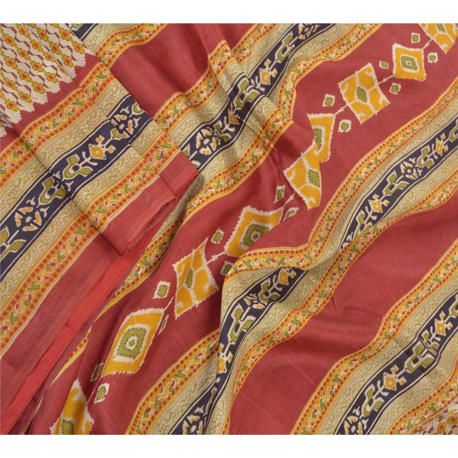 Sanskriti Vintage Cream Sarees 100% Pure Silk Floral Printed Sari Craft Fabric, PR-55738-Cream &amp; Red-Printed Work-100% Pure Silk-2