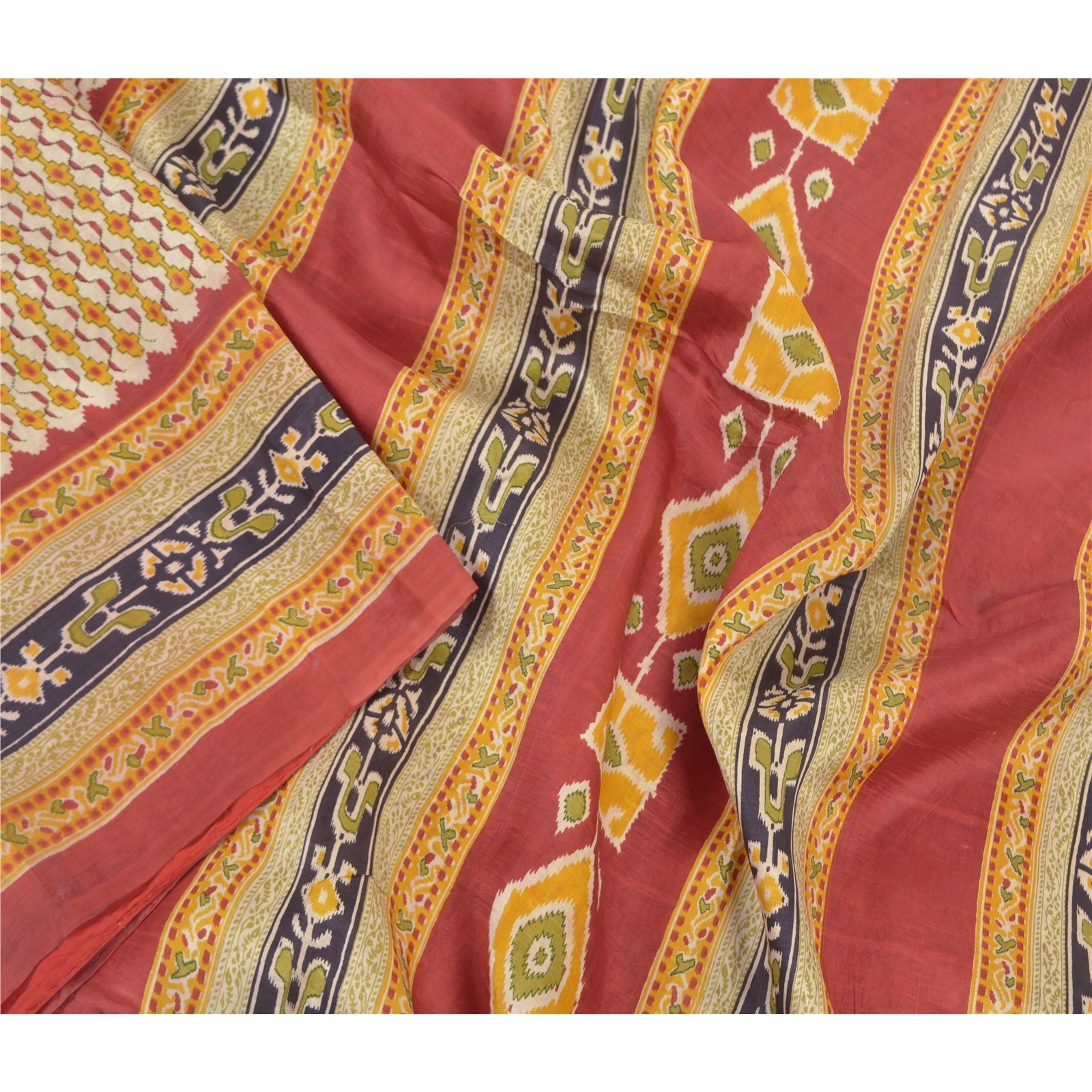 Sanskriti Vintage Cream Sarees 100% Pure Silk Floral Printed Sari Craft Fabric, PR-55738-Cream &amp; Red-Printed Work-100% Pure Silk-3