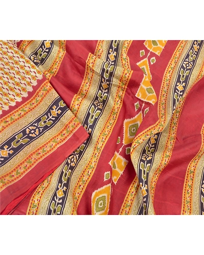 Sanskriti Vintage Cream Sarees 100% Pure Silk Floral Printed Sari Craft Fabric, PR-55738-Cream &amp; Red-Printed Work-100% Pure Silk-3
