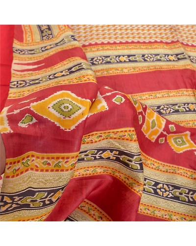 Sanskriti Vintage Cream Sarees 100% Pure Silk Floral Printed Sari Craft Fabric, PR-55738-Cream &amp; Red-Printed Work-100% Pure Silk-6