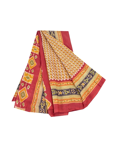 Sanskriti Vintage Cream Sarees 100% Pure Silk Floral Printed Sari Craft Fabric, PR-55738-Cream &amp; Red-Printed Work-100% Pure Silk-7