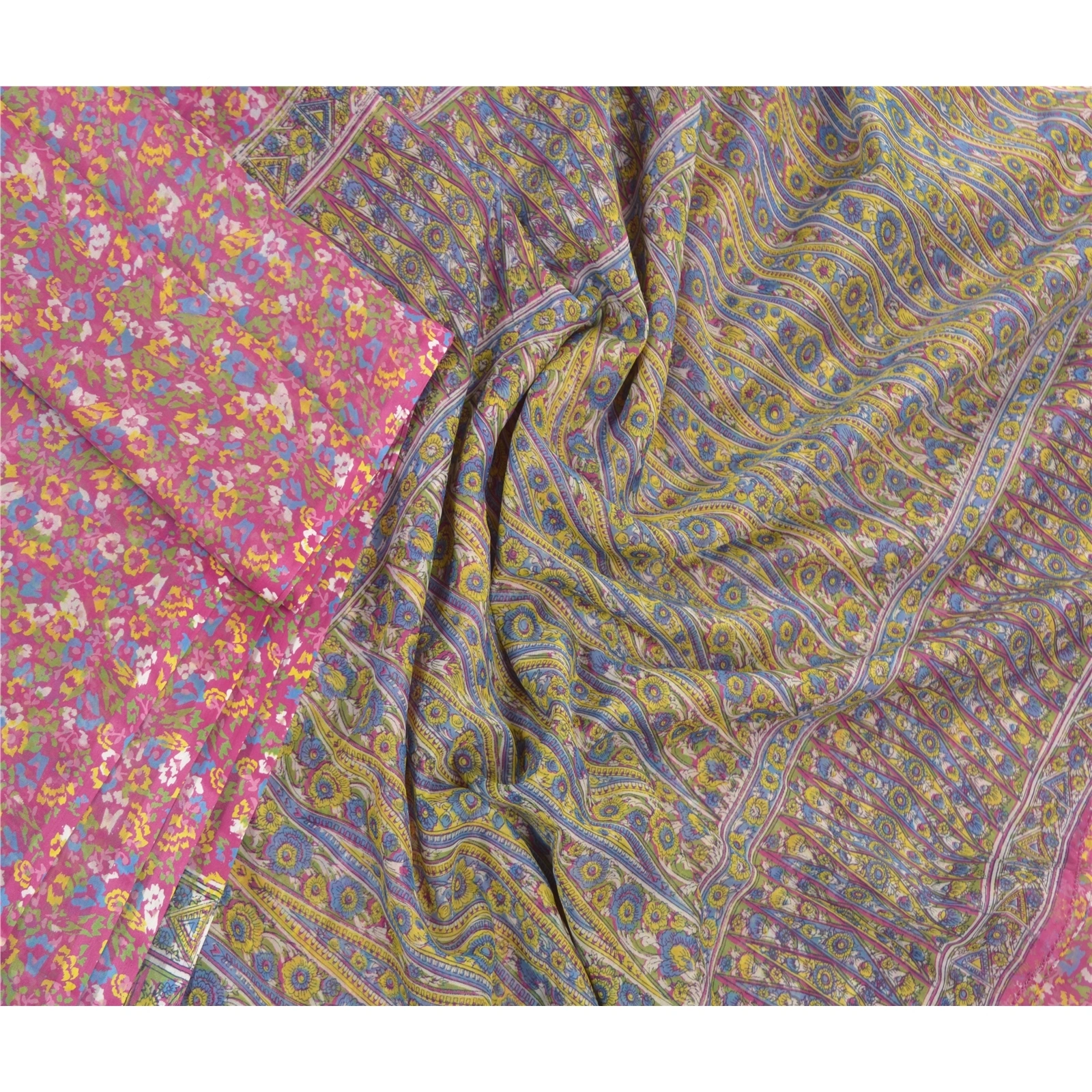 Sanskriti Vintage Pink Sarees Art Silk Printed Sari 5Yd Craft Fabric, PR-55802-Pink-Printed Floral Design-Art Silk-2