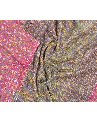 Sanskriti Vintage Pink Sarees Art Silk Printed Sari 5Yd Craft Fabric, PR-55802-Pink-Printed Floral Design-Art Silk-2