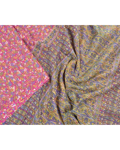 Sanskriti Vintage Pink Sarees Art Silk Printed Sari 5Yd Craft Fabric, PR-55802-Pink-Printed Floral Design-Art Silk-3