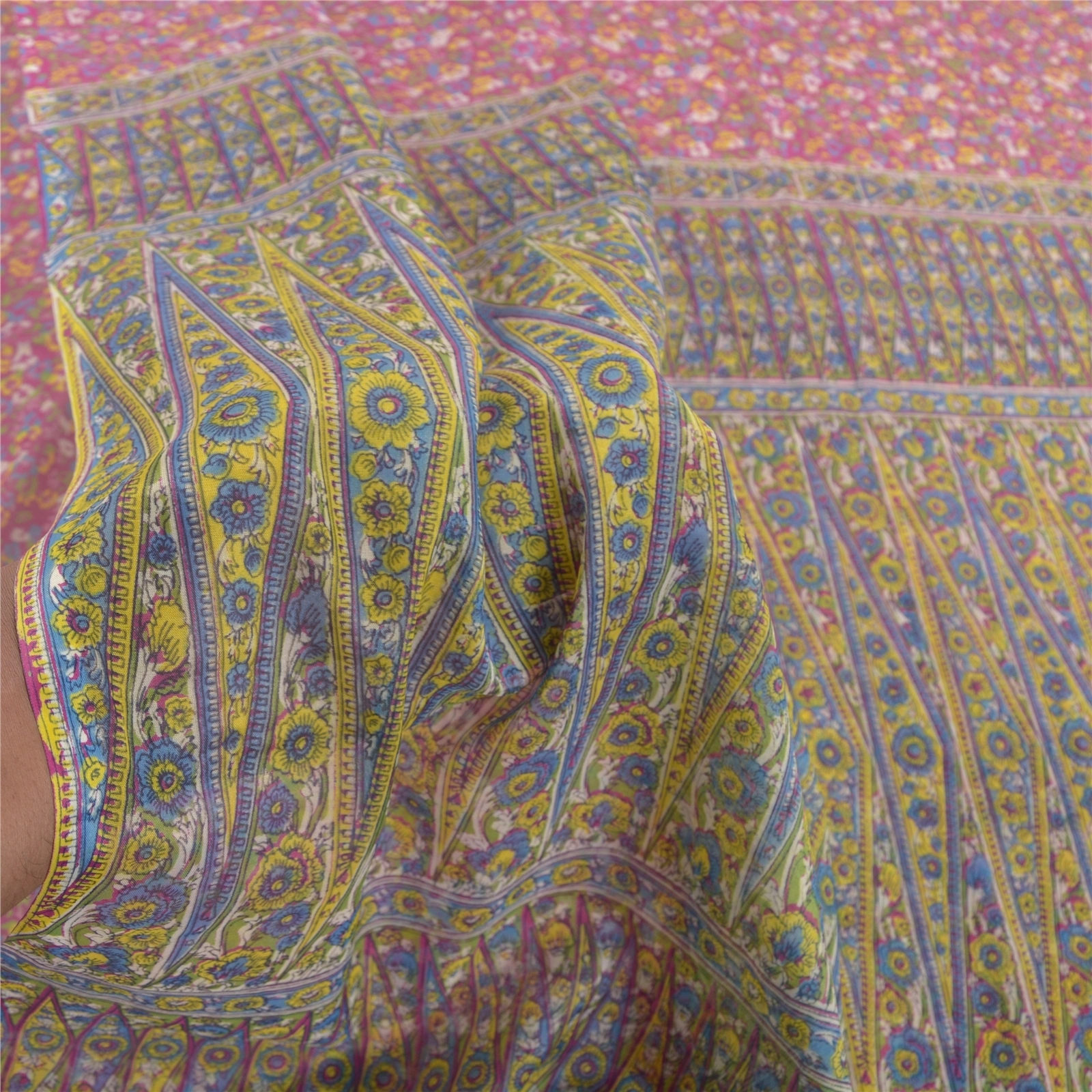 Sanskriti Vintage Pink Sarees Art Silk Printed Sari 5Yd Craft Fabric, PR-55802-Pink-Printed Floral Design-Art Silk-6