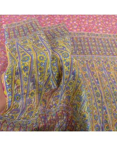 Sanskriti Vintage Pink Sarees Art Silk Printed Sari 5Yd Craft Fabric, PR-55802-Pink-Printed Floral Design-Art Silk-6