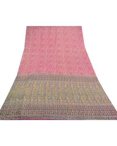 Sanskriti Vintage Pink Sarees Art Silk Printed Sari 5Yd Craft Fabric, PR-55802-Pink-Printed Floral Design-Art Silk-8