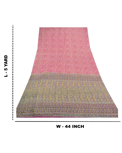 Sanskriti Vintage Pink Sarees Art Silk Printed Sari 5Yd Craft Fabric, PR-55802-Pink-Printed Floral Design-Art Silk-9