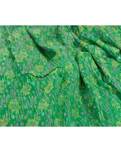 Sanskriti Vintage Green &amp; Orange Sarees Pure Silk Printed Sari Soft Craft Fabric, PR-55810-Green &amp; Orange-Printed Floral Design-Pure Silk-1